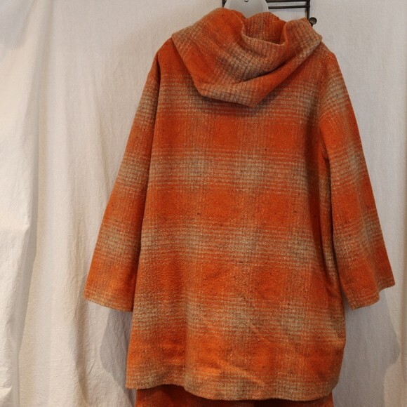Su-Zen Rare Orange Plaid Wool Skirt Suit Set Longline Jacket Wrap Skirt L/XL - Picture 7 of 16